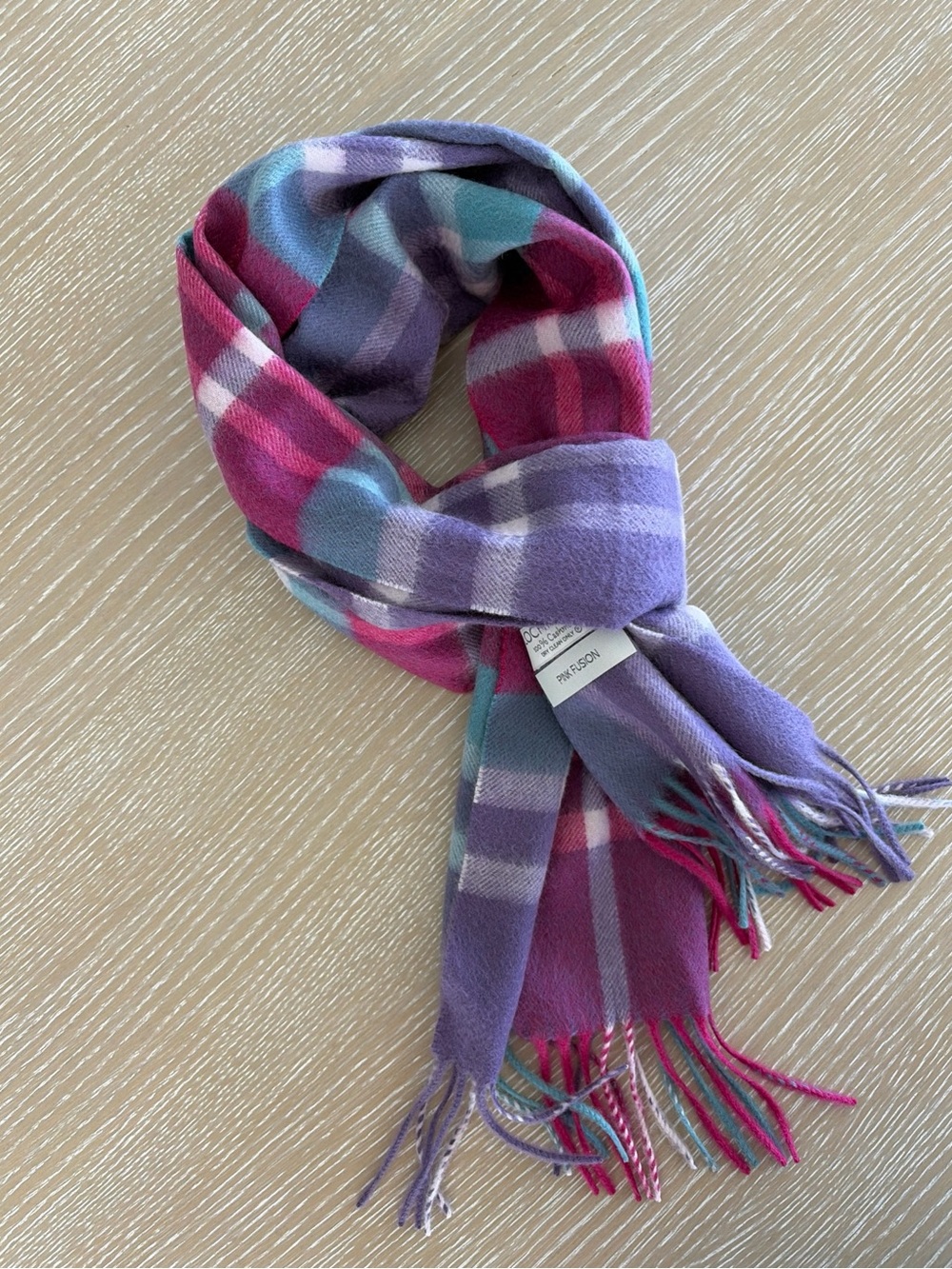 Lochmere 100% Cashmere Plaid Tartan Scarf Pink Purple Preppy School Girl